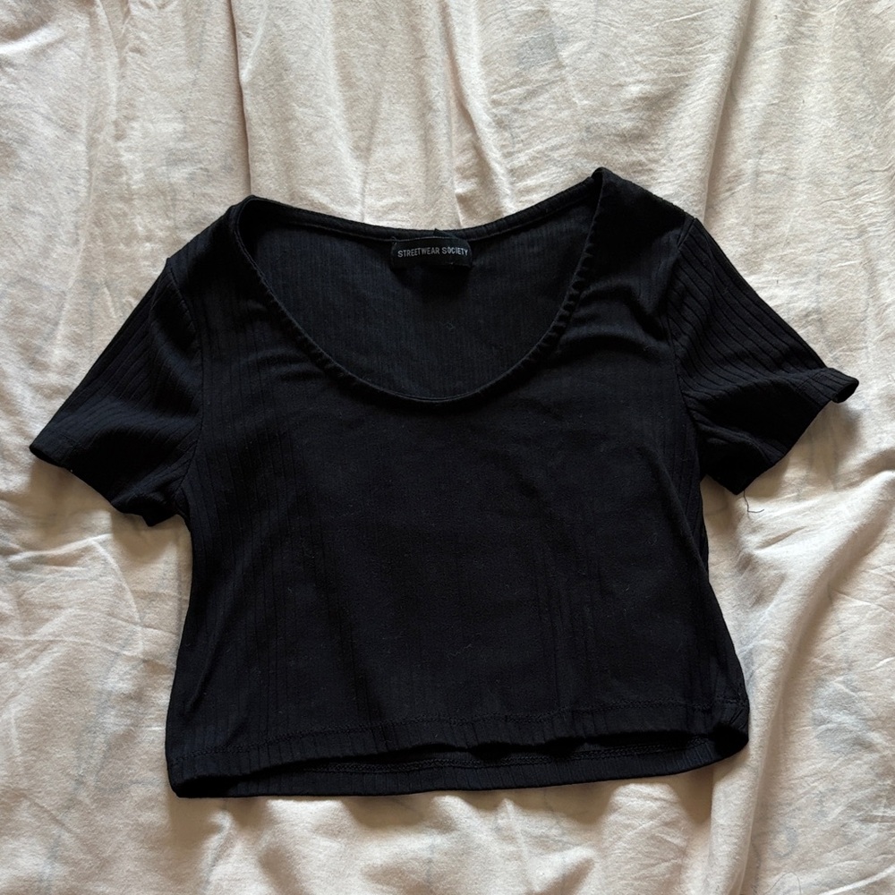 Brandy Melville Black Ribbed Crop Top